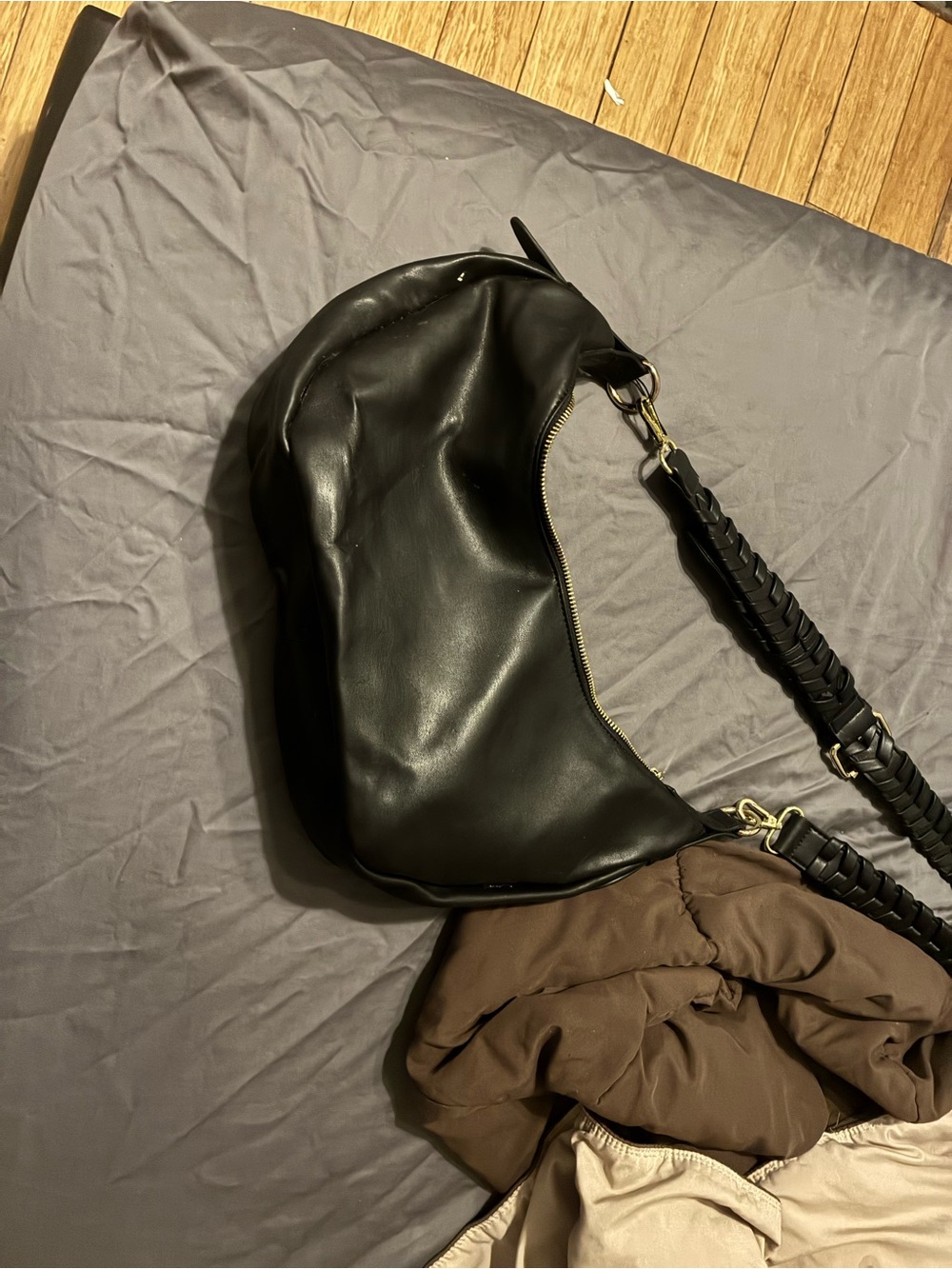 Sleek Black Braided-Handle Shoulder Bag